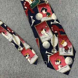 PEANUTS Mens Necktie Silk Satin Tee Time Golf Snoopy Charlie Brown 4x56 Blue